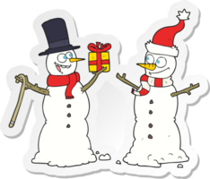 sticker of a cartoon snowmen exchanging gifts png