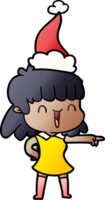 main tiré pente dessin animé de une content fille portant Père Noël chapeau png