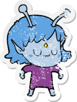 distressed sticker of a cartoon alien girl png