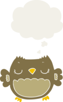 cute cartoon owl with thought bubble in retro style png