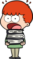 cartoon shocked boy with stack of books png