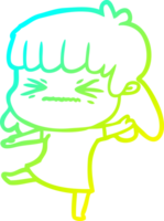 cold gradient line drawing of a cartoon angry girl png