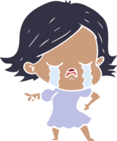 flat color style cartoon girl crying and pointing png