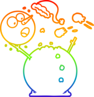 rainbow gradient line drawing of a snowman in snowball fight png