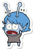 sticker of a cartoon shocked alien girl png