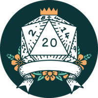 icon of natural 20 critical hit D20 dice roll png