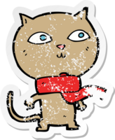 retro nödställd klistermärke av en tecknad rolig katt som bär halsduk png