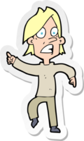 sticker of a cartoon worried man pointing png