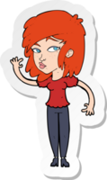 sticker of a cartoon pretty woman waving png