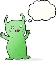 cartoon funny little alien with thought bubble png