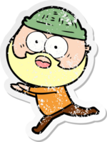 distressed sticker of a cartoon bearded man running away png
