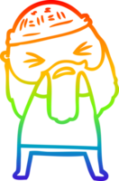 rainbow gradient line drawing of a cartoon man with beard png