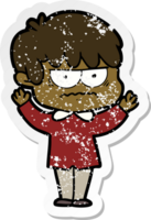 distressed sticker of a annoyed cartoon boy png