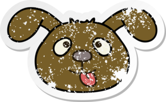 distressed sticker of a quirky hand drawn cartoon dog face png