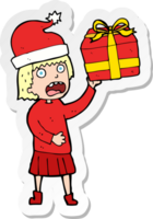 sticker of a cartoon woman getting ready for christmas png