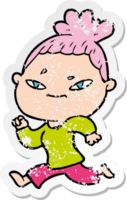 distressed sticker of a cartoon woman png