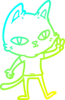 cold gradient line drawing of a cartoon cat waving png