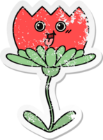 distressed sticker of a cute cartoon flower png