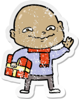 verontruste sticker van een cartoon nerveuze man met kerstcadeau png