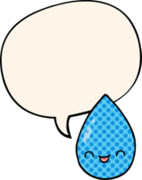 cartoon cute raindrop with speech bubble in comic book style png