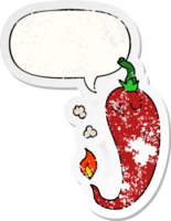 cartoon hot chili pepper with speech bubble distressed distressed old sticker png