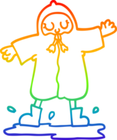 arcobaleno pendenza linea disegno di un' cartone animato persona spruzzi nel pozzanghera indossare pioggia cappotto png