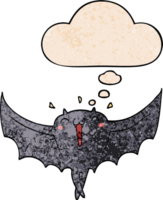 desenho animado feliz vampiro bastão com pensamento bolha dentro grunge textura estilo png