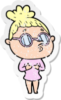 vinheta angustiada de uma mulher de desenho animado usando óculos png