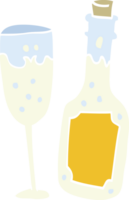 bouteille et verre de champagne de dessin animé de style plat couleur png