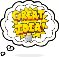 hand drawn thought bubble cartoon GREAT IDEA symbol png