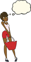 cartoon attractive woman shopping with thought bubble png