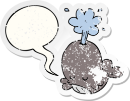 cartoon spouting whale with speech bubble distressed distressed old sticker png