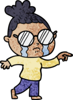 dessin animé femme qui pleure portant des lunettes png