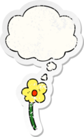 cartoon flower with thought bubble as a distressed worn sticker png