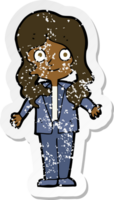 retro distressed sticker of a cartoon friendly business woman png