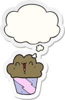 cartoon cupcake with face with thought bubble as a printed sticker png