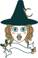 Retro Tattoo Style human witch character face png