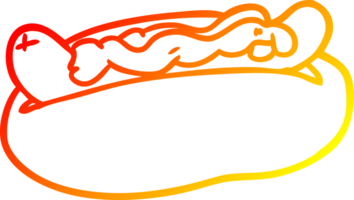 warm gradient line drawing of a hotdog with mustard and ketchup png