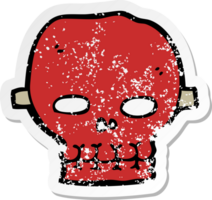 retro distressed sticker of a cartoon spooky skull mask png