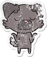 distressed sticker of a cartoon dog shrugging shoulders png