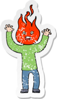 retro distressed sticker of a cartoon man with head on fire png