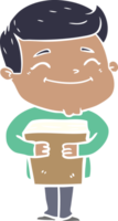 happy flat color style cartoon man holding book png