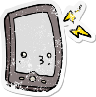 distressed sticker of a cartoon mobile phone png