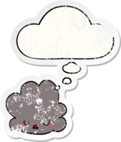 dibujos animados nube con pensamiento burbuja como un afligido desgastado pegatina png