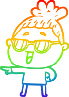 arcobaleno pendenza linea disegno di un' cartone animato contento donna indossare spettacoli png