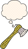 cartoon axe with thought bubble in comic book style png