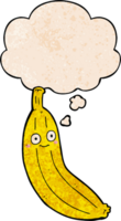 cartoon banana with thought bubble in grunge texture style png