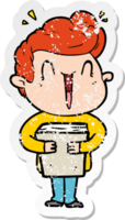 distressed sticker of a cartoon excited man png