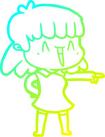 cold gradient line drawing of a cartoon woman png