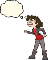 cartoon angry biker girl with thought bubble png